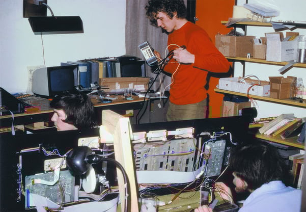 Foster brothers and James Bradley circa 1976 building Mega Cue